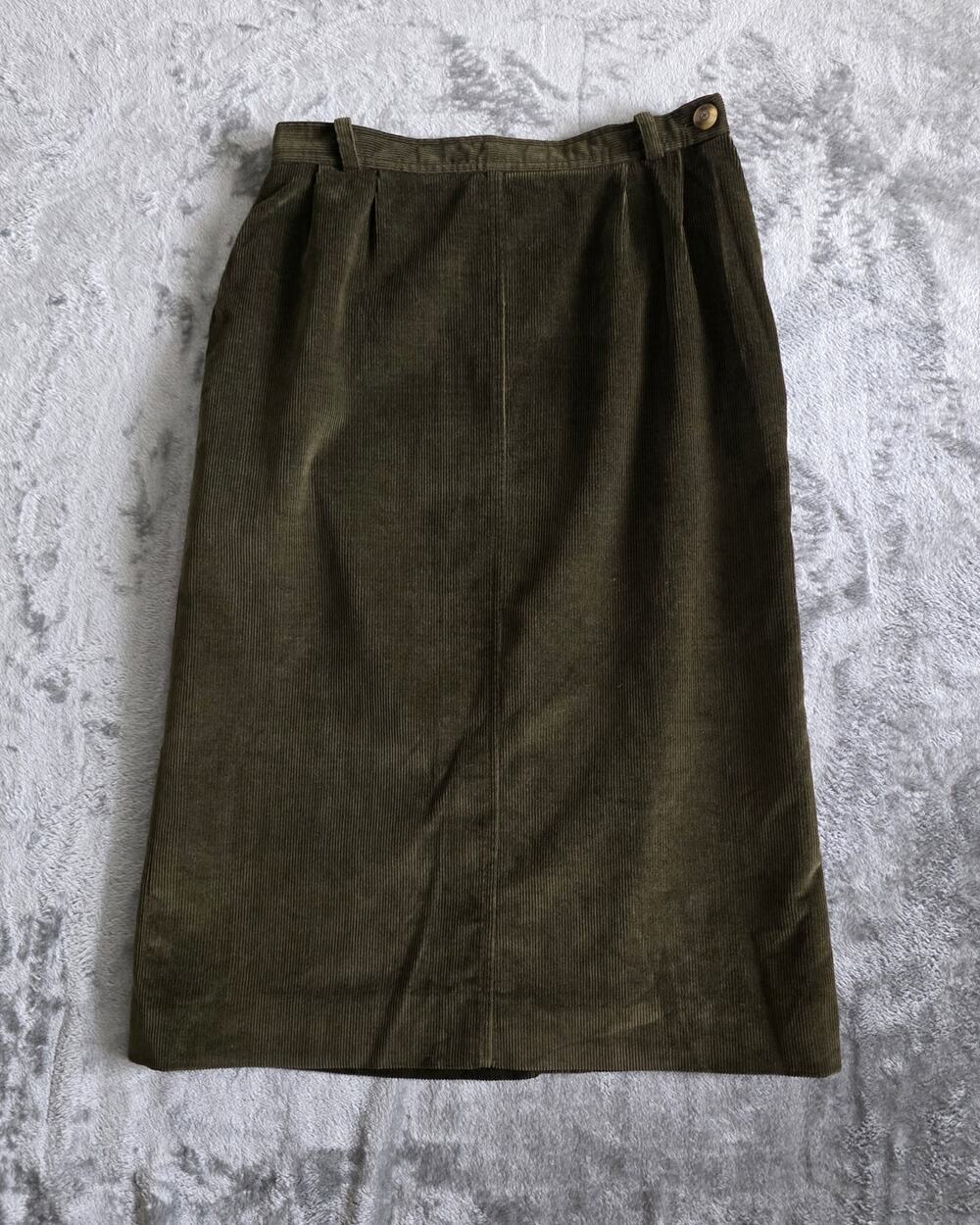 Vintage Jaeger Olive Corduroy Midi Skirt US 10 UK 12 Made in Britain